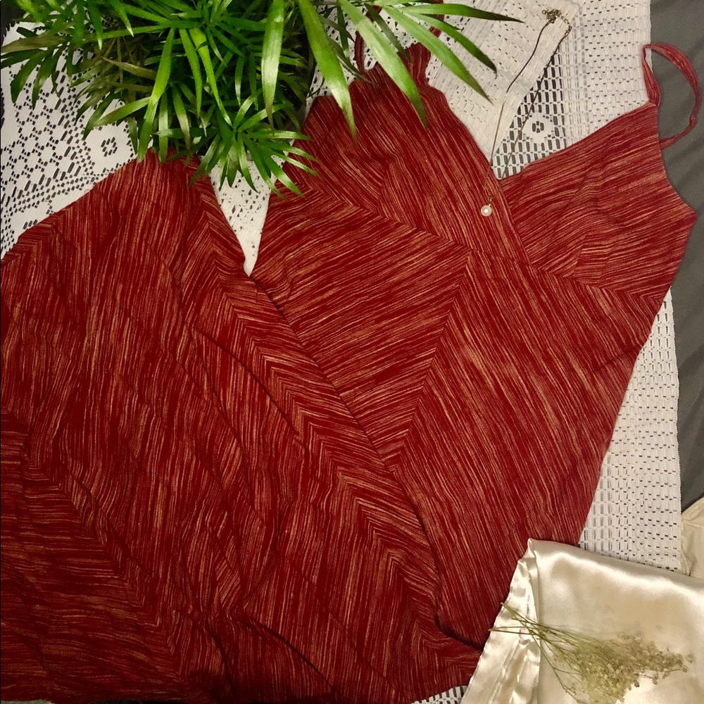 Red long spaghetti strapped dress